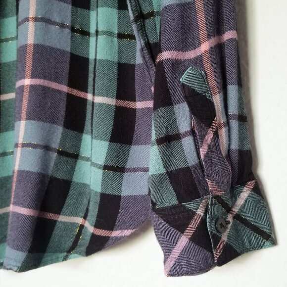 Rails Hunter Teal Navy Pink with Lurex Button down Flannel Shirt Size XL $198 - Picture 10 of 16